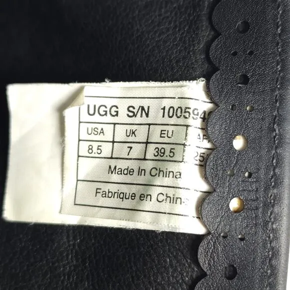 UGG Women's Cary US8,5 Black Nubuck Leather Back Lace Pull On Mid Calf Boots