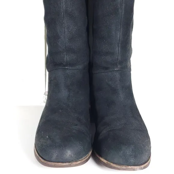 UGG Women's Cary US8,5 Black Nubuck Leather Back Lace Pull On Mid Calf Boots