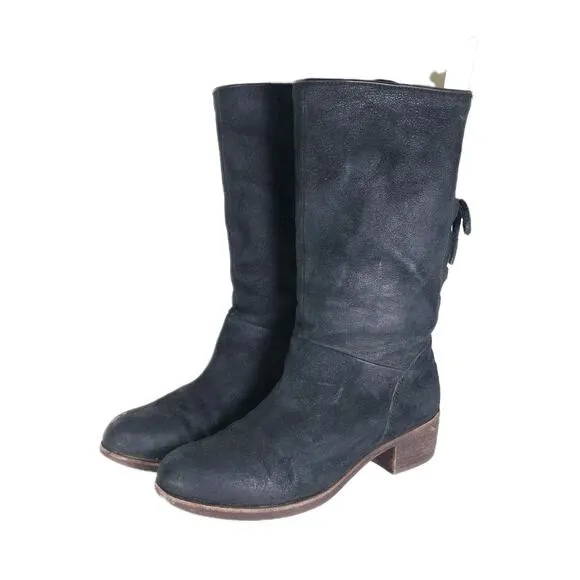 UGG Women's Cary US8,5 Black Nubuck Leather Back Lace Pull On Mid Calf Boots