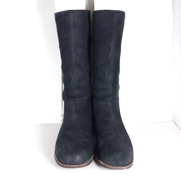UGG Women's Cary US8,5 Black Nubuck Leather Back Lace Pull On Mid Calf Boots