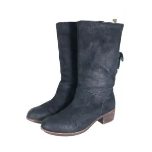 UGG Women's Cary US8,5 Black Nubuck Leather Back Lace Pull On Mid Calf Boots