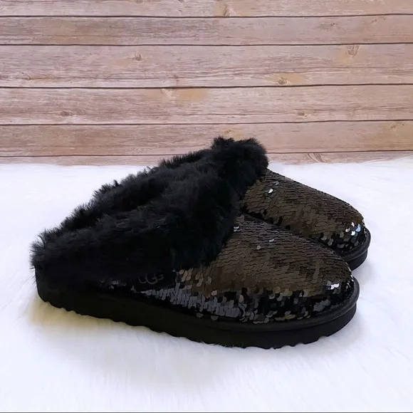 UGG Women’s Cluggette Sequin Black Slippers