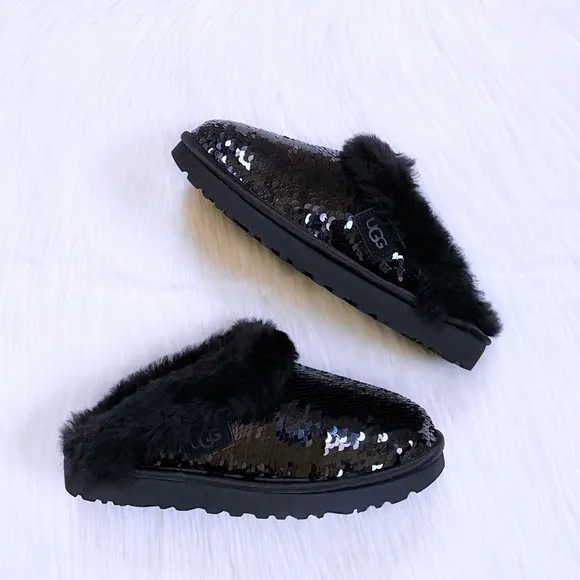 UGG Women’s Cluggette Sequin Black Slippers