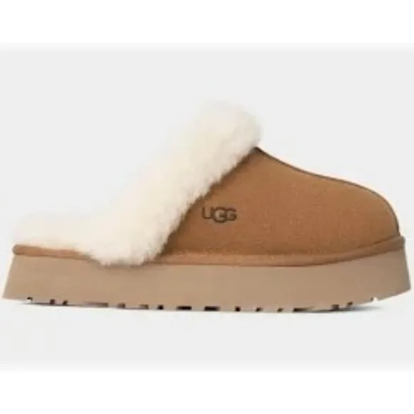 Ugg Women's Disquette Sheepskin Slipper Sand Suede Clog Mule Size 7