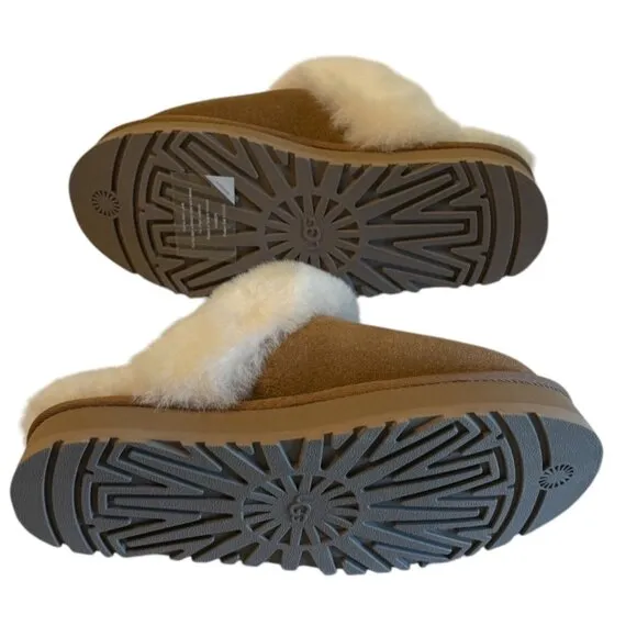 Ugg Women's Disquette Sheepskin Slipper Sand Suede Clog Mule Size 7