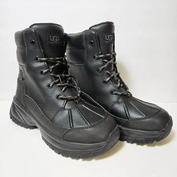 UGG Yose Waterproof Leather Winter Snow Rain Boots Black Womens Size 6 / EU 37