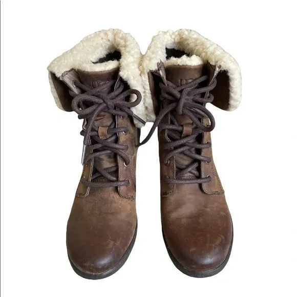 UGG Zea Leather Uptown Wedge Waterproof Boots Stout US 6 Style 1008018