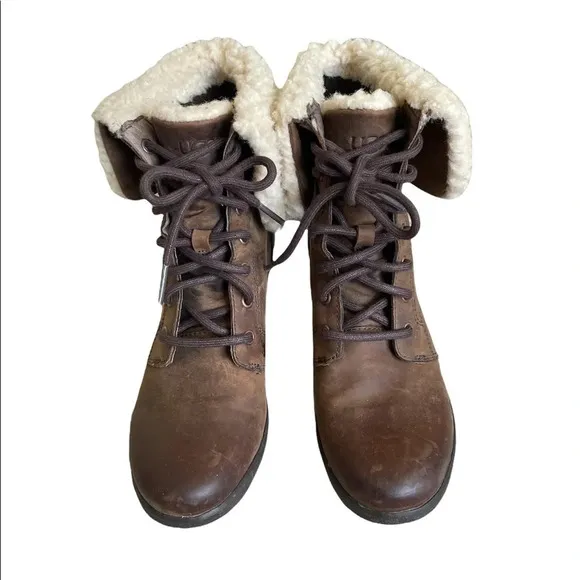 UGG Zea Leather Uptown Wedge Waterproof Boots Stout US 6 Style 1008018