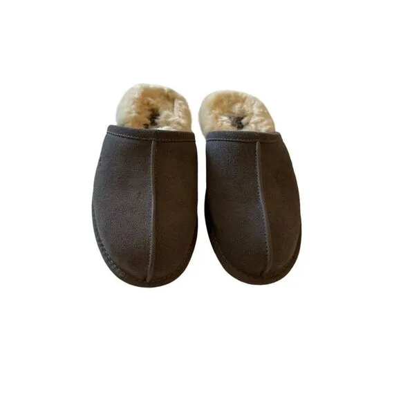 UGG Mens Gray Round Toe Sheepskin Suede Slip On Flat Slippers Size 9
