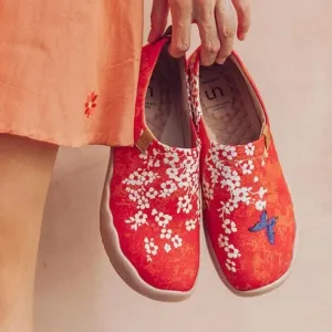 UIN Sakura Toledo Women's Orange Floral Slip-On Shoes Size 9.