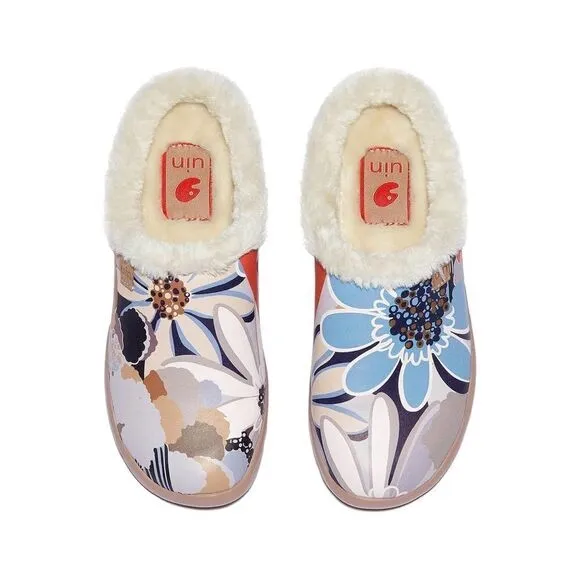 UIN Women's Mules Comfort Travel Shoes Wide Toe Casual Slippers(Clematis Malaga)