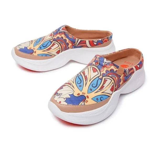 UIN Women's Mules Comfort Chunky Shoes Casual Slippers (Summer-Alizarin)