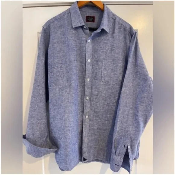 UNTUCKit Wrinkle-Resistant Linen Vin Santo Shirt Navy XL Slim Fit