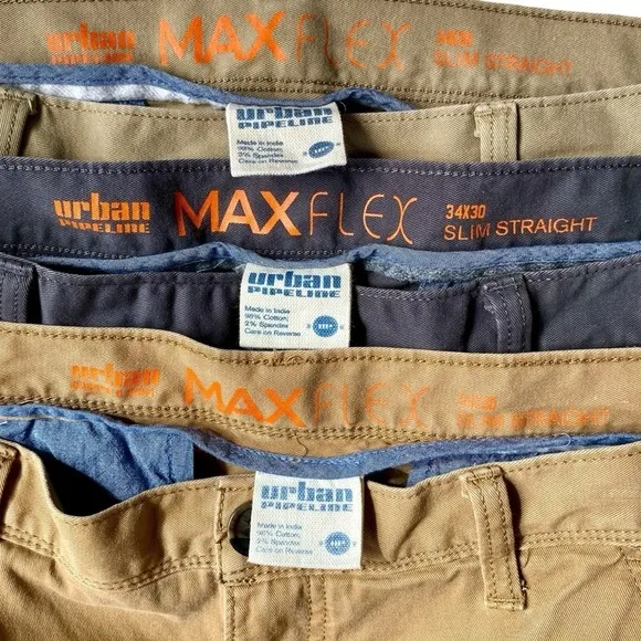 URBAN PIPELINE (3) Slim Straight Chinos Medal Bronze Pepper Grey Khaki Men 34x30