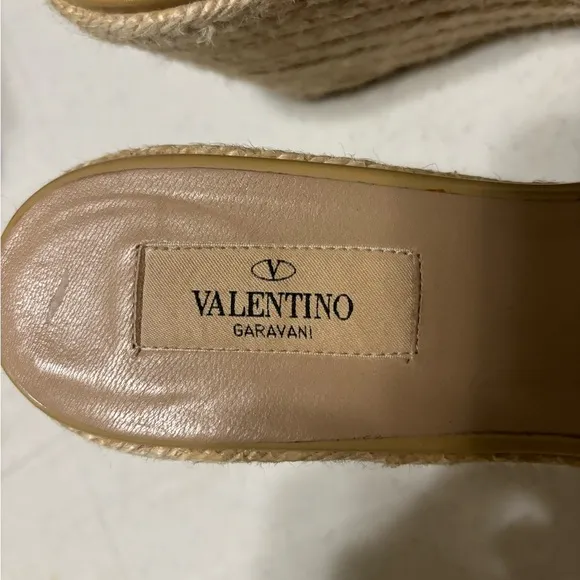 Valentino Garavani Wedge Espadrille Slide Patent Leather Nude Shoes Size 40