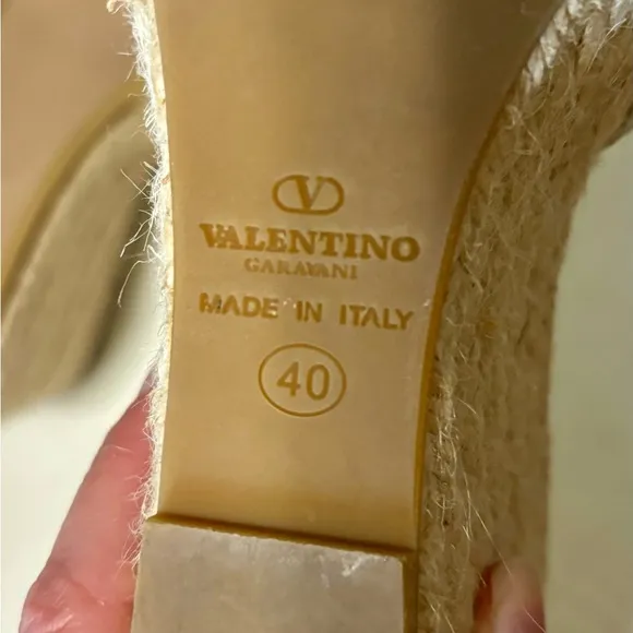 Valentino Garavani Wedge Espadrille Slide Patent Leather Nude Shoes Size 40