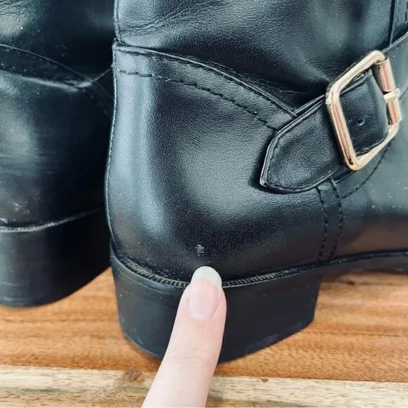 Valentino Rockstud Black Gold Leather Moto Combat Biker Ankle Booties Boots 6