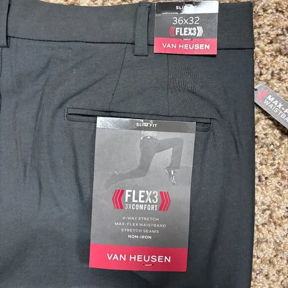 Van Heusen Flex 3 Slim Fit Dress Pants - Men's Size 36 x 32 - NWT - 2136