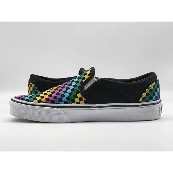 Vans Asher Rainbow Mini Check Slip On Skate Shoes Sneakers Size 6