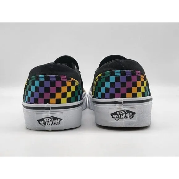 Vans Asher Rainbow Mini Check Slip On Skate Shoes Sneakers Size 6