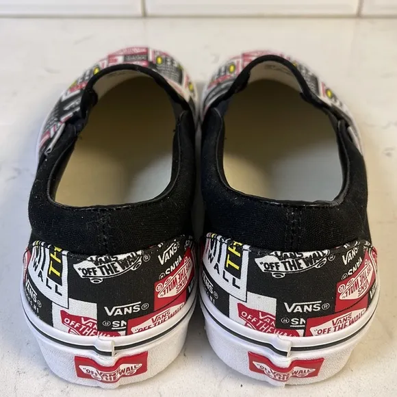VANS CLASSIC SLIP-ON LABEL MIX SHOE BLACK TRUE WHITE Mens Size 10 NWOT