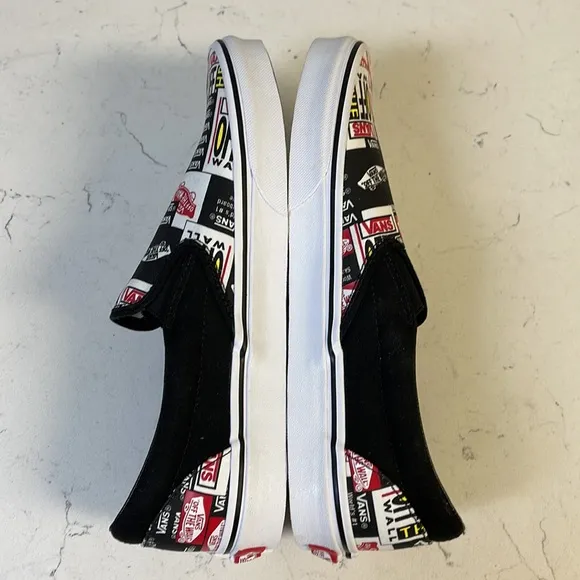 VANS CLASSIC SLIP-ON LABEL MIX SHOE BLACK TRUE WHITE Mens Size 10 NWOT