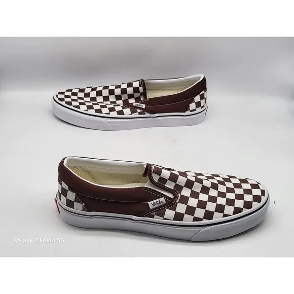 Vans Classic Slip On Shoes Size 10 Brown White Checkered
