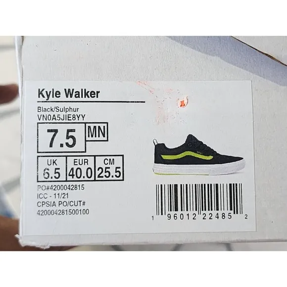 Vans Kyle Walker Black Sulphur Green Size US 7.5 Men's Rare VN0A5JIE8YY Sneakers