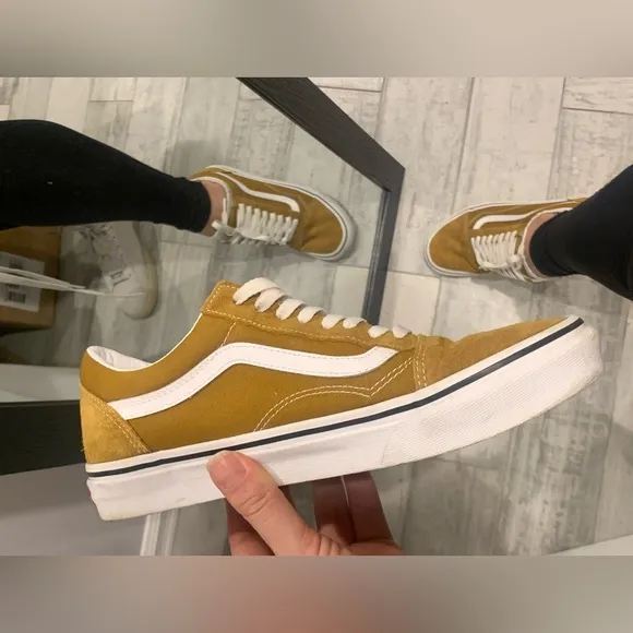 Vans Off The Wall Old Skool Yellow Suede Classic Shoes Sneakers Women