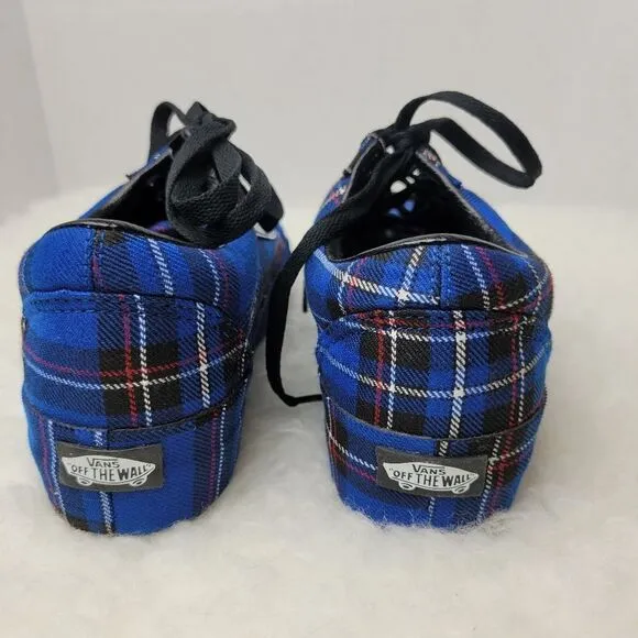 Vans Old Skool Platform Patent Plaid Blue Black Limoges Sneaker Shoes Size 6.5