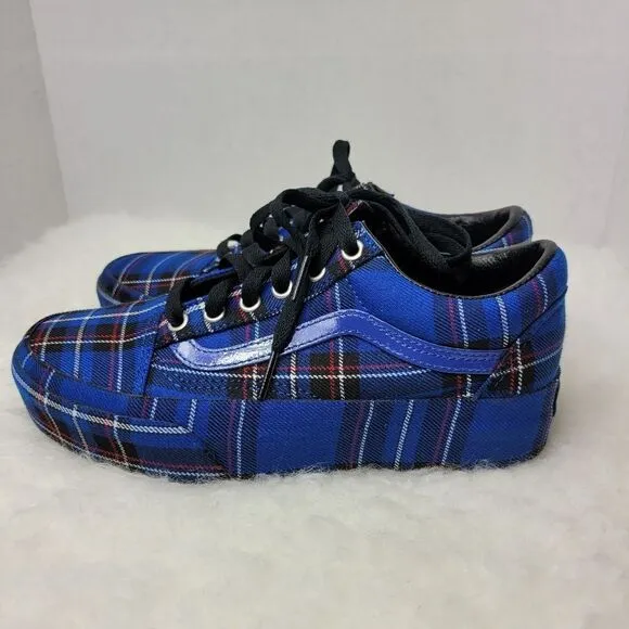 Vans Old Skool Platform Patent Plaid Blue Black Limoges Sneaker Shoes Size 6.5