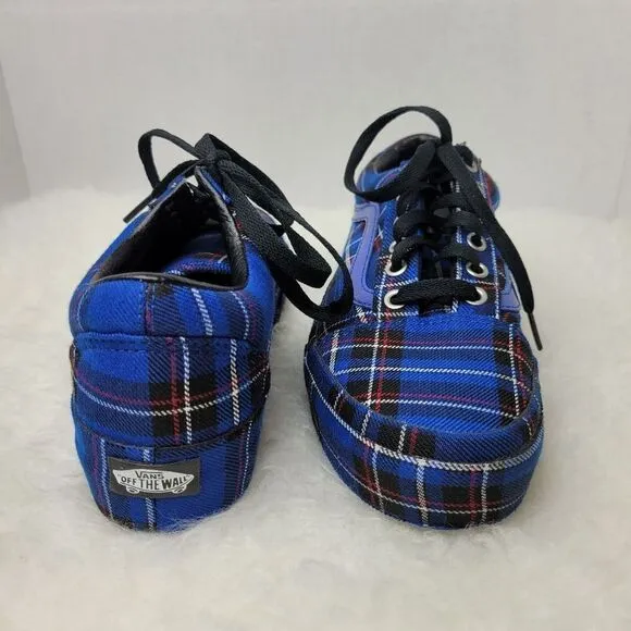 Vans Old Skool Platform Patent Plaid Blue Black Limoges Sneaker Shoes Size 6.5