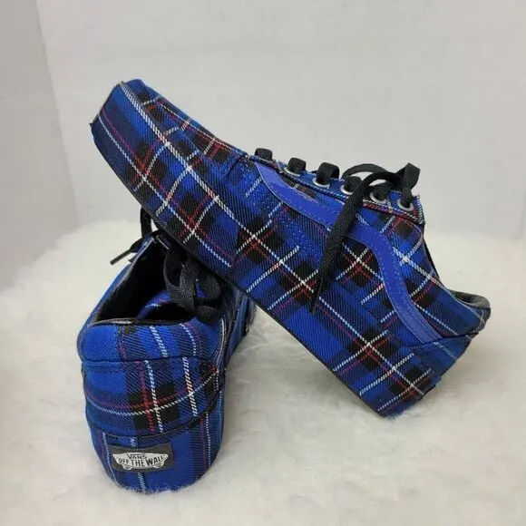Vans Old Skool Platform Patent Plaid Blue Black Limoges Sneaker Shoes Size 6.5