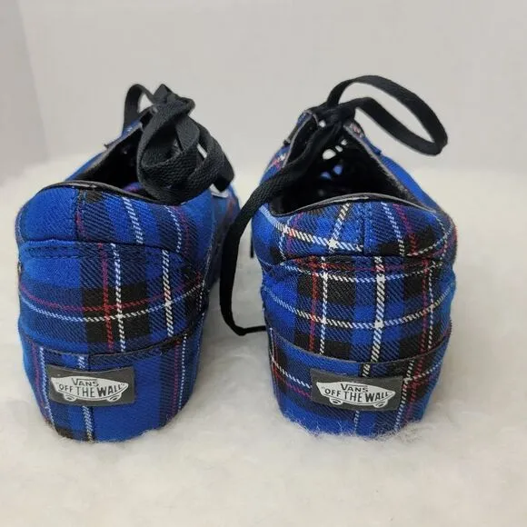 Vans Old Skool Platform Patent Plaid Blue Black Limoges Sneaker Shoes Size 6.5