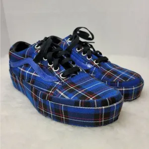 Vans Old Skool Platform Patent Plaid Blue Black Limoges Sneaker Shoes Size 6.5