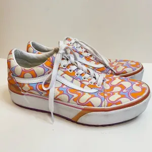 Vans Old Skool Sneakers Stacked UV Peace 70s Platform Shoes Orange White Purple