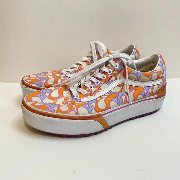 Vans Old Skool Sneakers Stacked UV Peace 70s Platform Shoes Orange White Purple