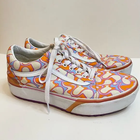 Vans Old Skool Sneakers Stacked UV Peace 70s Platform Shoes Orange White Purple