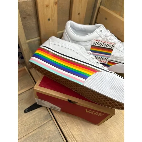 Vans Old Skool Stac PRIDE Rainbow White Stacked Sneakers Shoes Unisex W 6.5 M 5