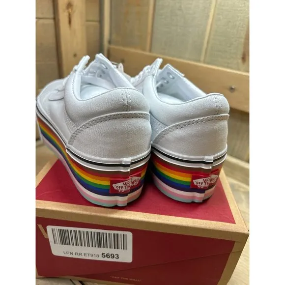 Vans Old Skool Stac PRIDE Rainbow White Stacked Sneakers Shoes Unisex W 6.5 M 5