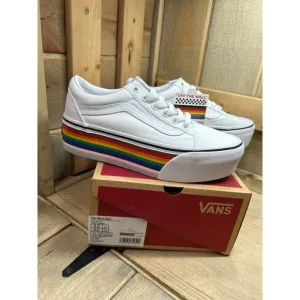 Vans Old Skool Stac PRIDE Rainbow White Stacked Sneakers Shoes Unisex W 6.5 M 5
