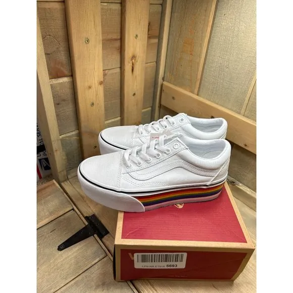 Vans Old Skool Stac PRIDE Rainbow White Stacked Sneakers Shoes Unisex W 6.5 M 5