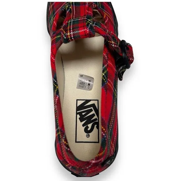 VANS Red Tartan Plaid One-Buckle Mary Jane Womens Size 7.5 Chunky Soles Shoes