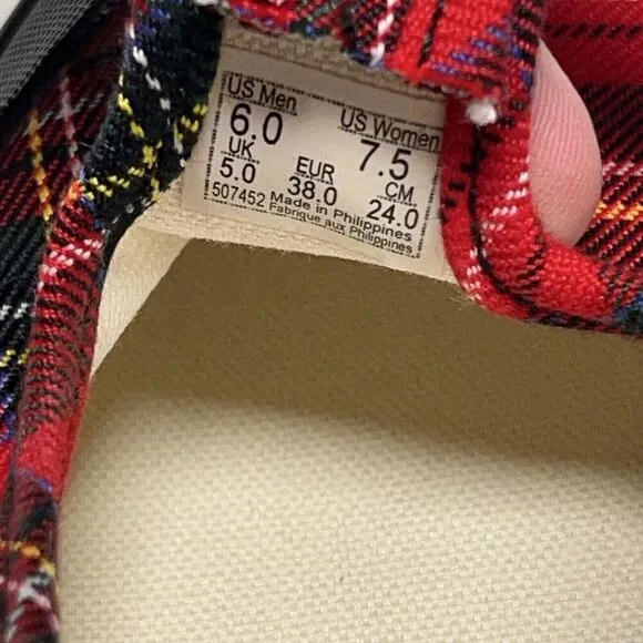 VANS Red Tartan Plaid One-Buckle Mary Jane Womens Size 7.5 Chunky Soles Shoes