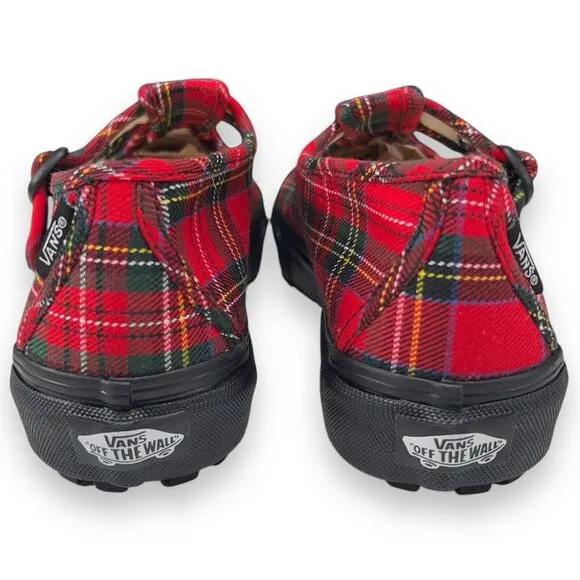 VANS Red Tartan Plaid One-Buckle Mary Jane Womens Size 7.5 Chunky Soles Shoes