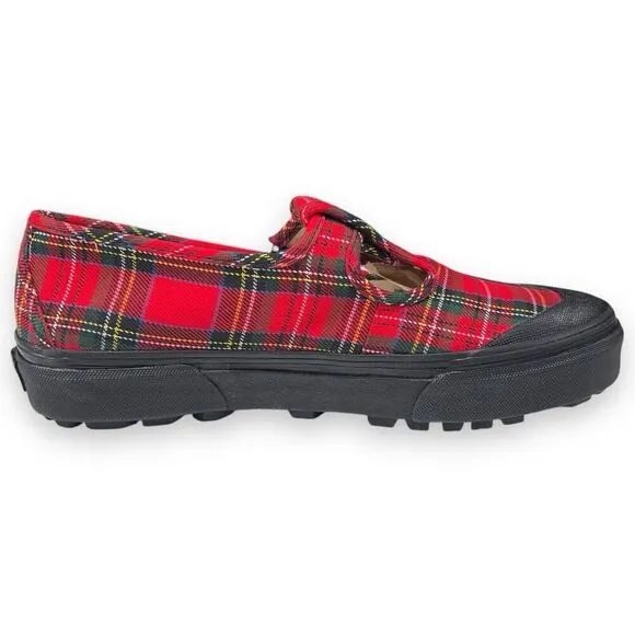 VANS Red Tartan Plaid One-Buckle Mary Jane Womens Size 7.5 Chunky Soles Shoes