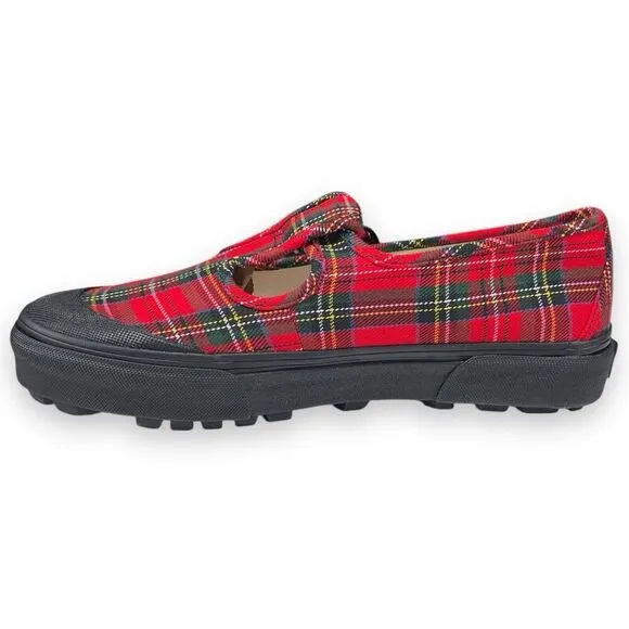 VANS Red Tartan Plaid One-Buckle Mary Jane Womens Size 7.5 Chunky Soles Shoes