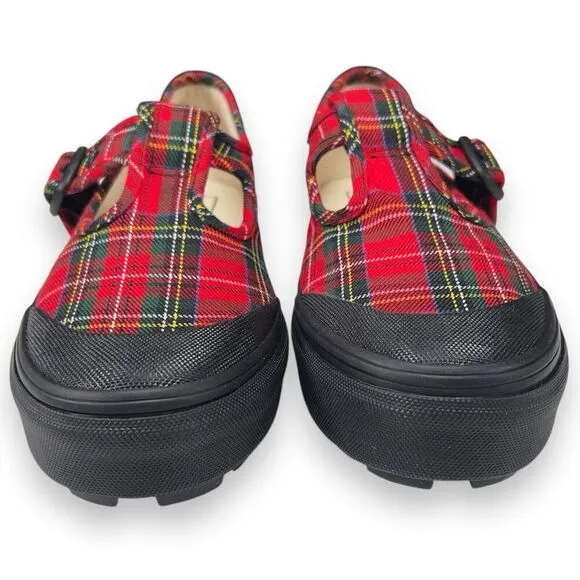 VANS Red Tartan Plaid One-Buckle Mary Jane Womens Size 7.5 Chunky Soles Shoes