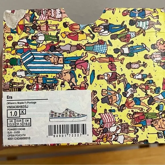 VANS Wheres Waldo? Sneakers Lt Ed Kids Sz 1 Skatecore Indie Sleeze Retro Sporty