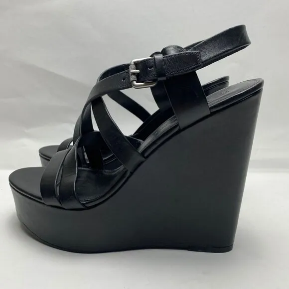 VERA WANG Black Leather Wedge Platform Sandals Size 9.5